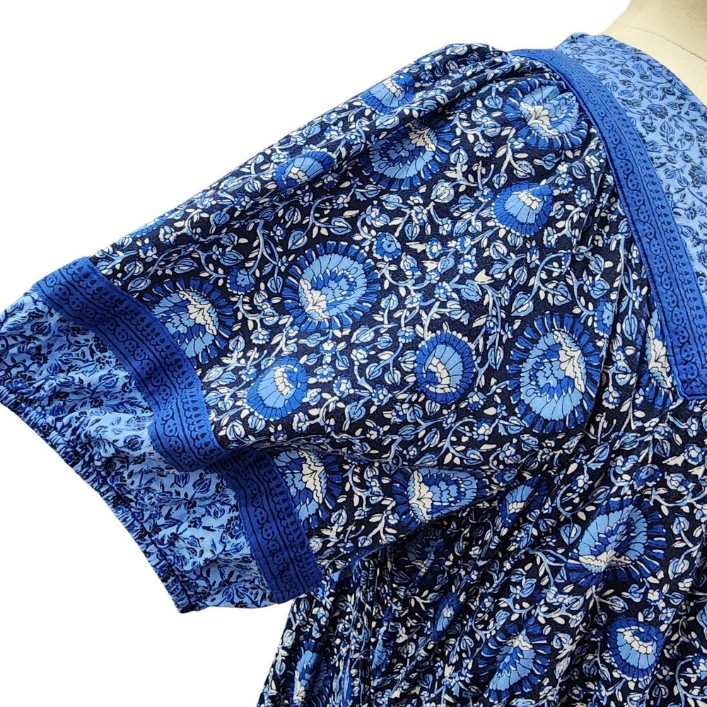 Old Navy Womens 2X Blue Floral Peasant Blouse Boho Hippie Cottagecore Pockets - Picture 8 of 13